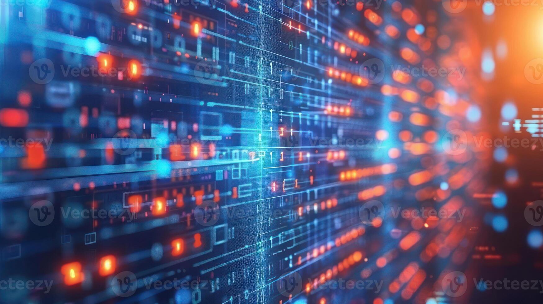 Abstract digital background with glowing lines and data patterns. photo