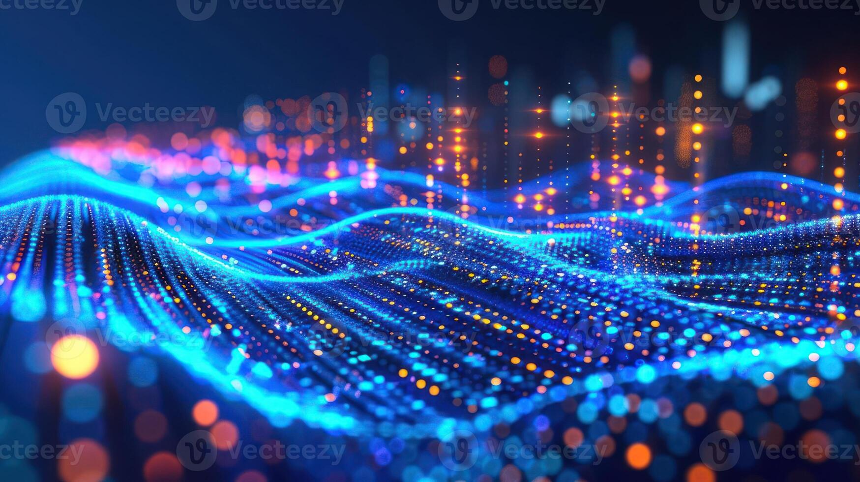 Abstract visualization of data represented as waves of light and color. photo