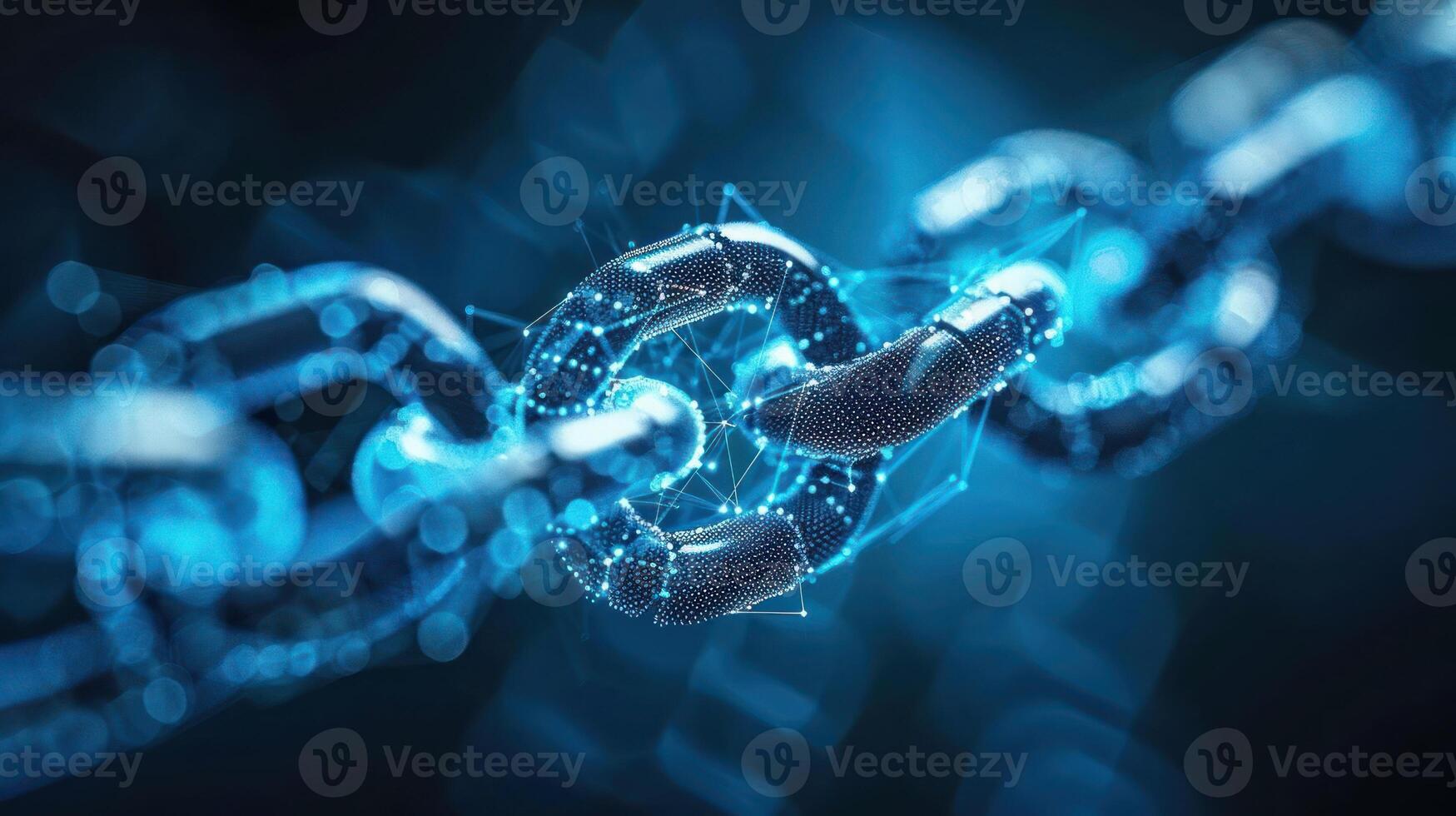 A futuristic digital chain link symbolizing connectivity and blockchain technology. photo