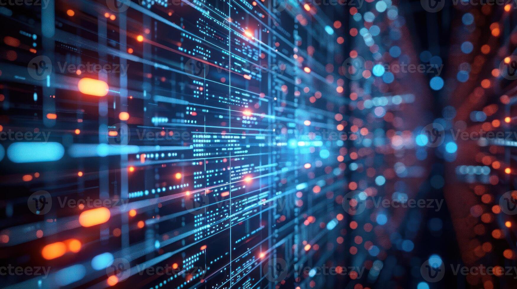 Abstract digital data visualization with glowing lines and nodes. photo