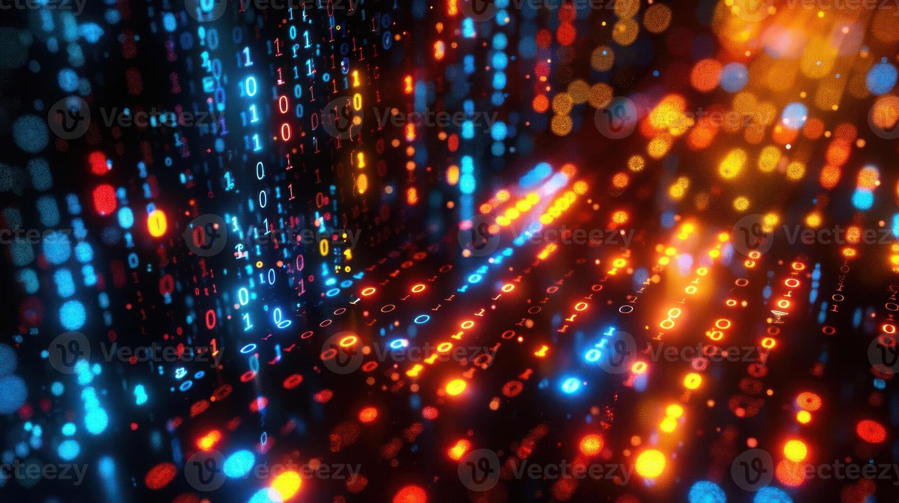 Abstract digital visualization of binary data streams in vibrant colors. photo