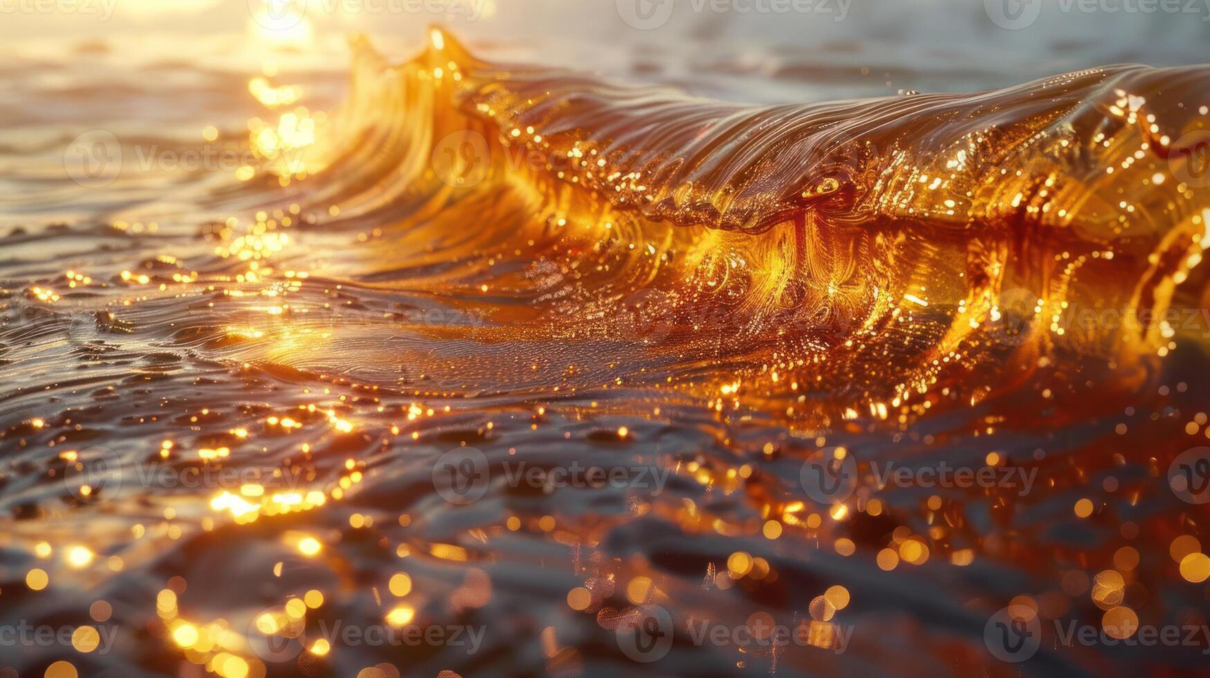 A close-up view of a shimmering, golden wave reflecting sunlight. photo