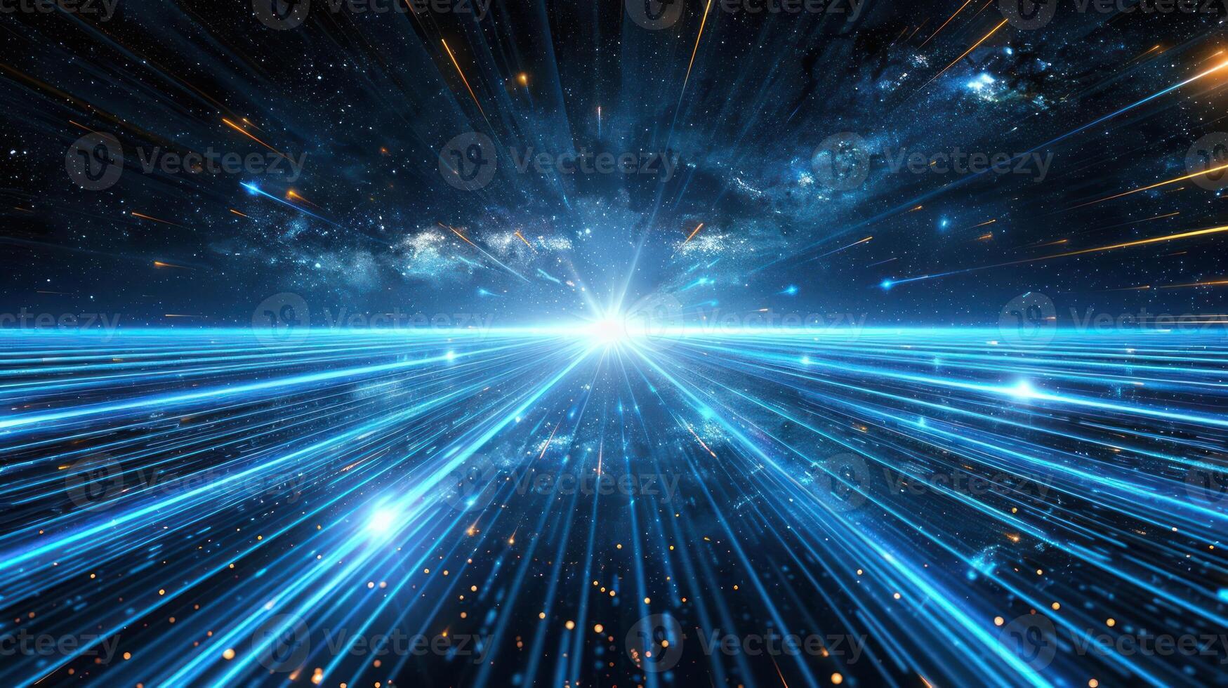 A vibrant depiction of light beams radiating from a cosmic center, suggesting energy and depth. photo