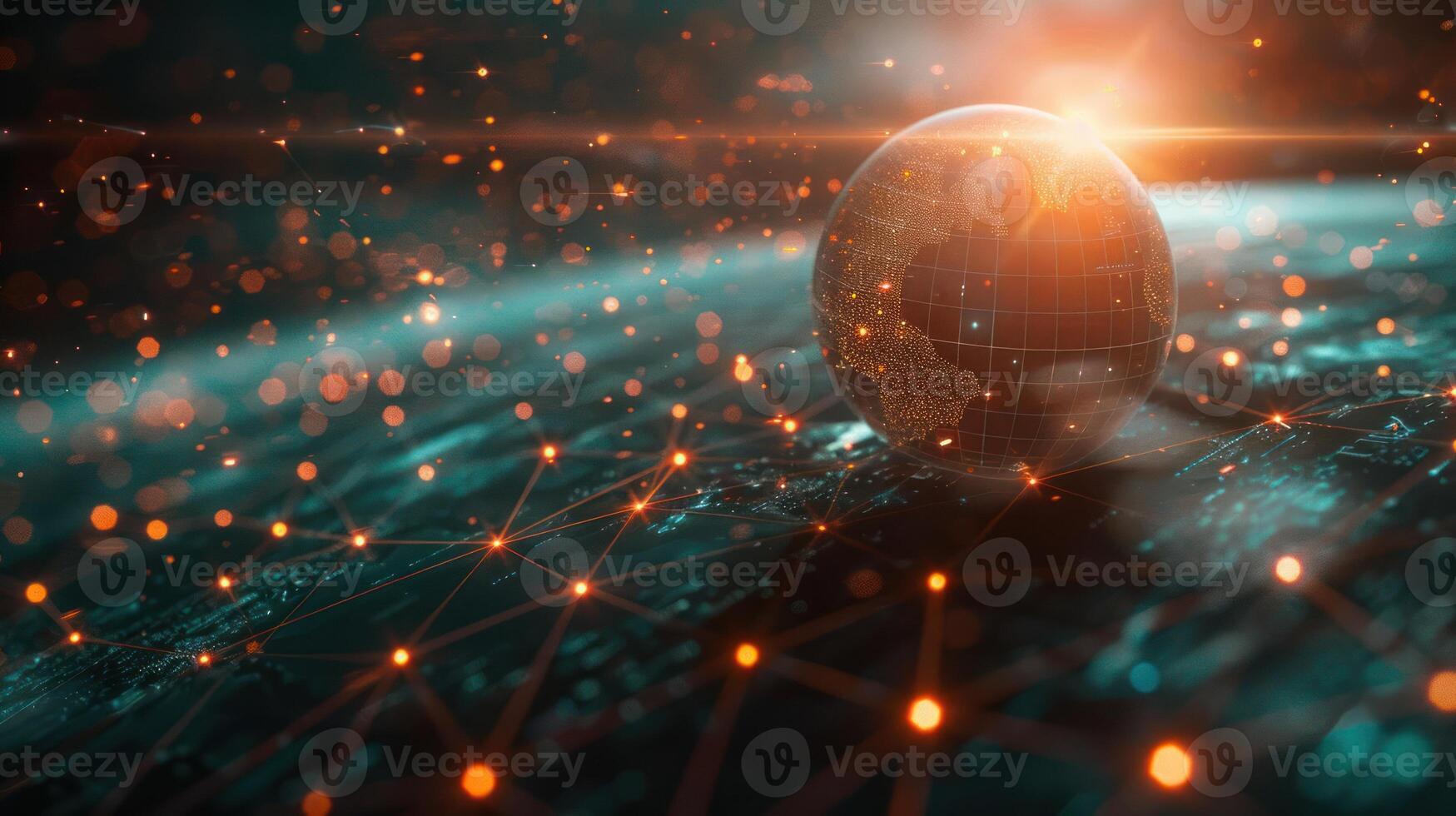 A digital representation of Earth with a network overlay, symbolizing connectivity and technology. photo