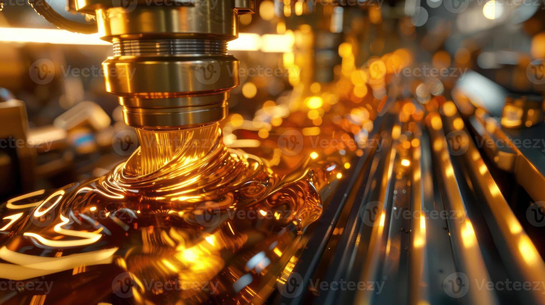 Close-up of a manufacturing process with liquid flowing through machinery. photo