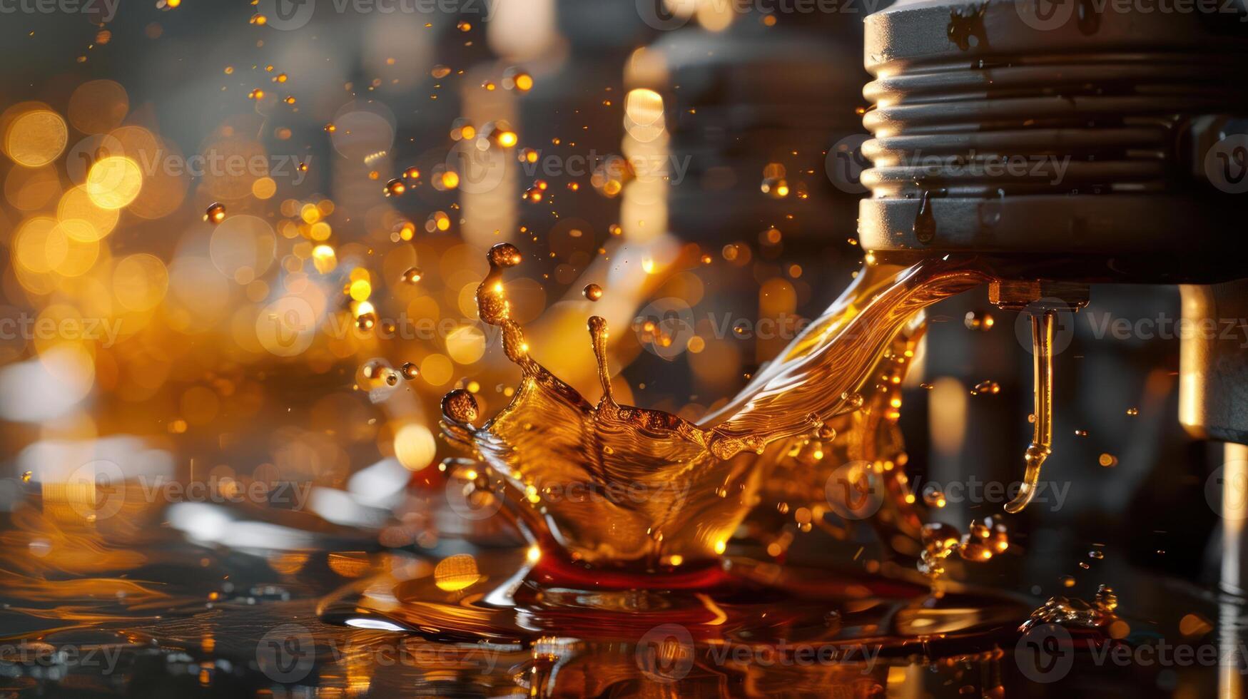 A close-up of oil splashing from a piston, showcasing dynamic movement and fluidity. photo