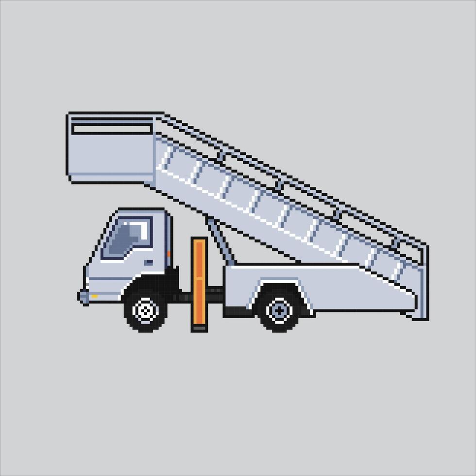 Pixel illustration Auto Ladder. Pixelated Airport Ladder Truck. Airport Auto Ladder icon pixelated for the pixel game and icon for website and game. old school retro. vector