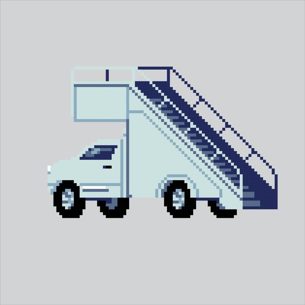 Pixel art illustration Auto Ladder. Pixelated Airport Ladder Truck. Airport Auto Ladder icon pixelated for the pixel game and icon for website and game. old school retro. vector