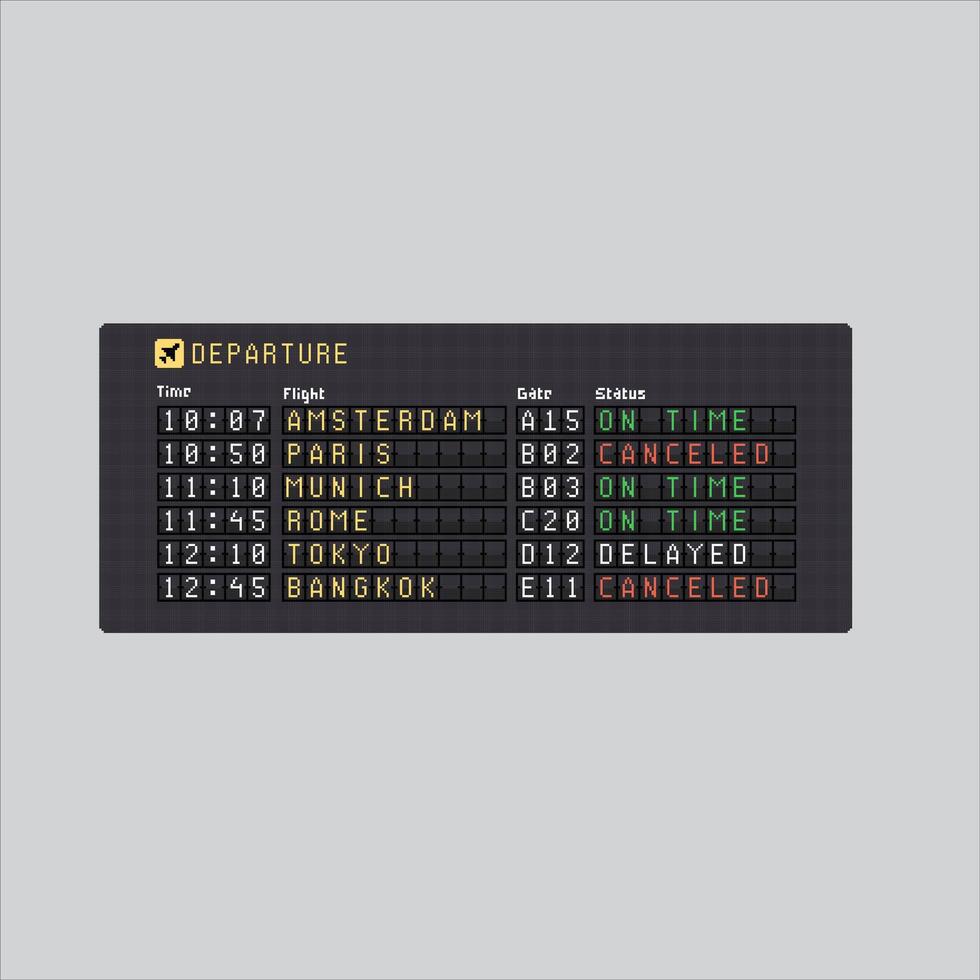 Pixel art illustration Departure Board. Pixelated Departure List. Airport Departure Board List icon pixelated for the pixel art game and icon for website and game. old school retro. vector