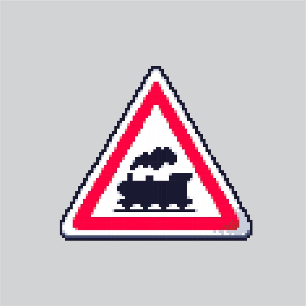 Pixel art illustration Train Sign. Pixelated Railway Train. Train Railway Sign icon pixelated for the pixel art game and icon for website and game. old school retro. vector