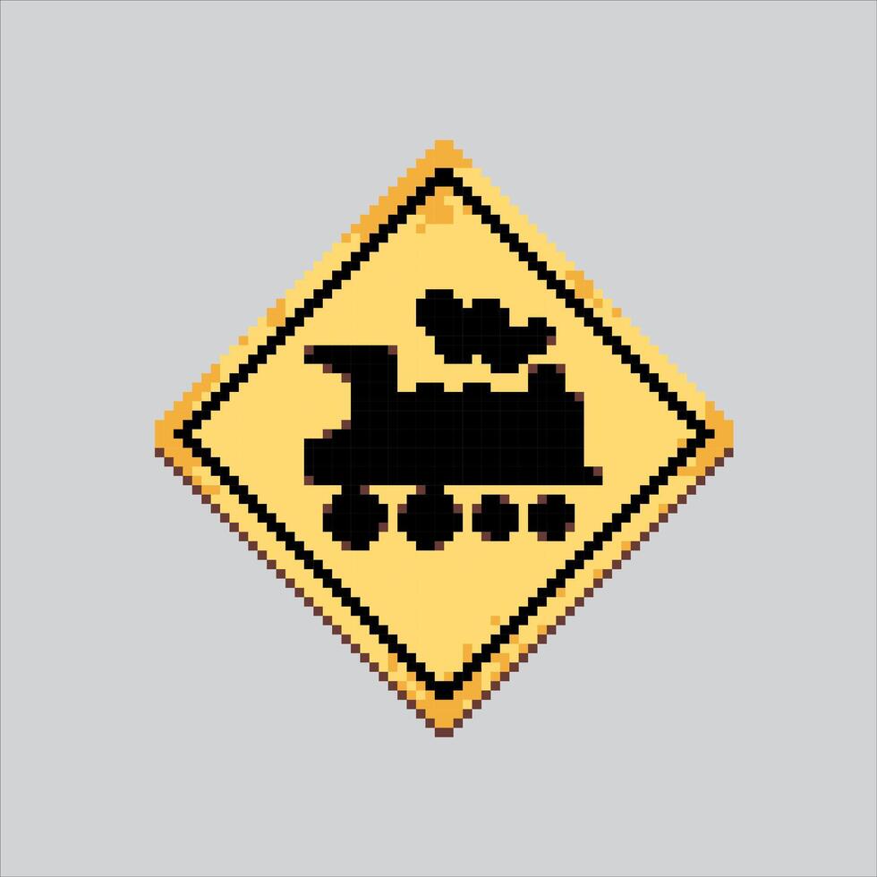 Pixel art illustration Train Sign. Pixelated Railway Train. Train Railway Sign icon pixelated for the pixel game and icon for website and game. old school retro. vector