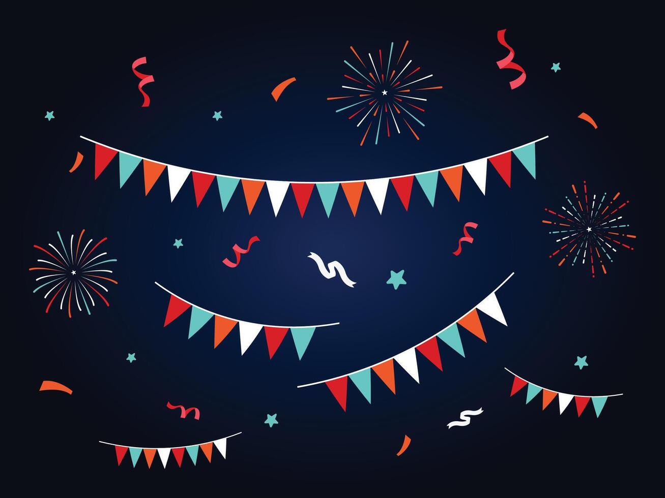 New Year Bunting Flag with Firework and Confetti vector