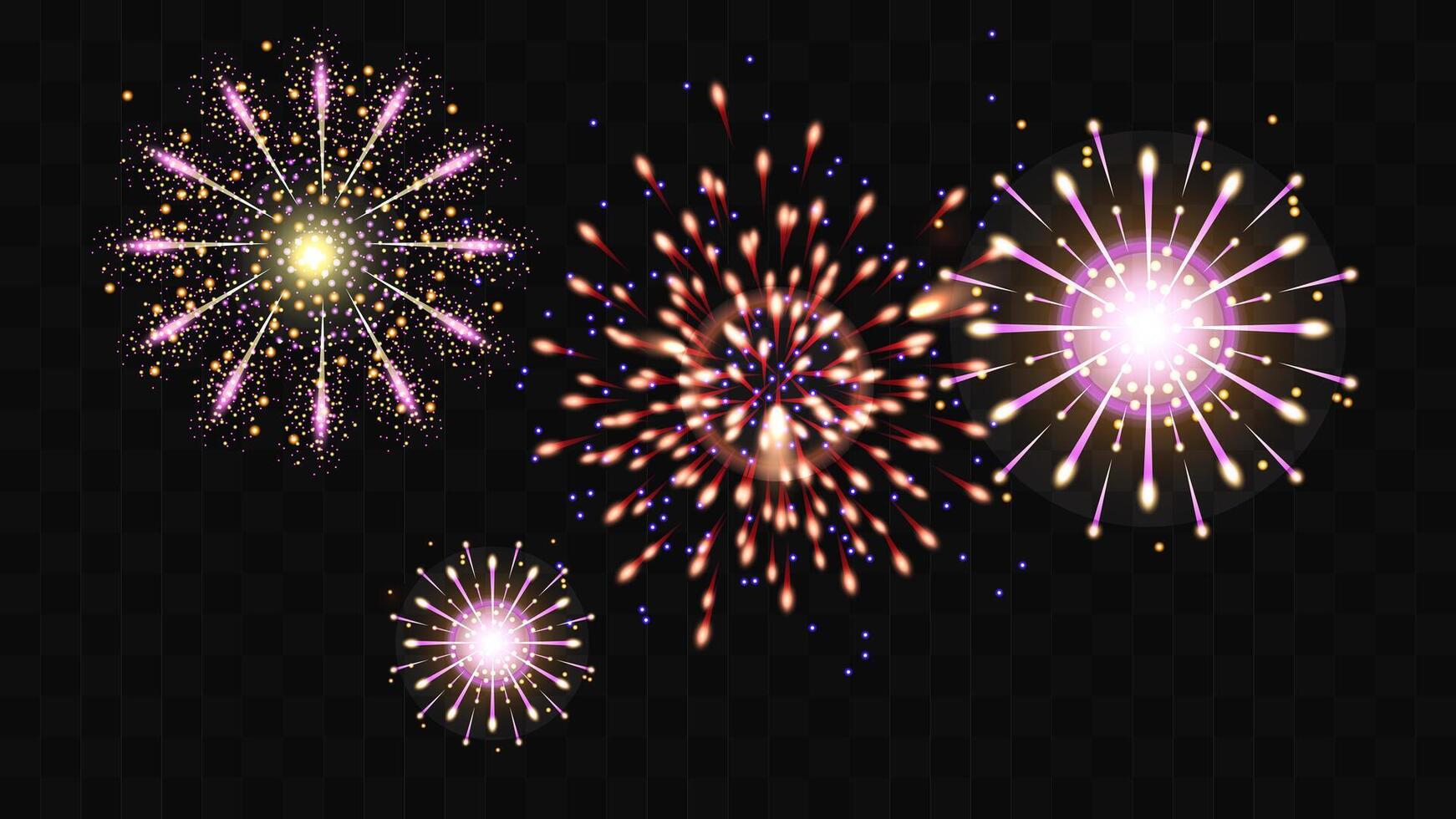 Firework festive color on a transparent background. Mood of celebration and fun. Holiday Wedding Festival Design for Birthday Card Poster advertising. vector