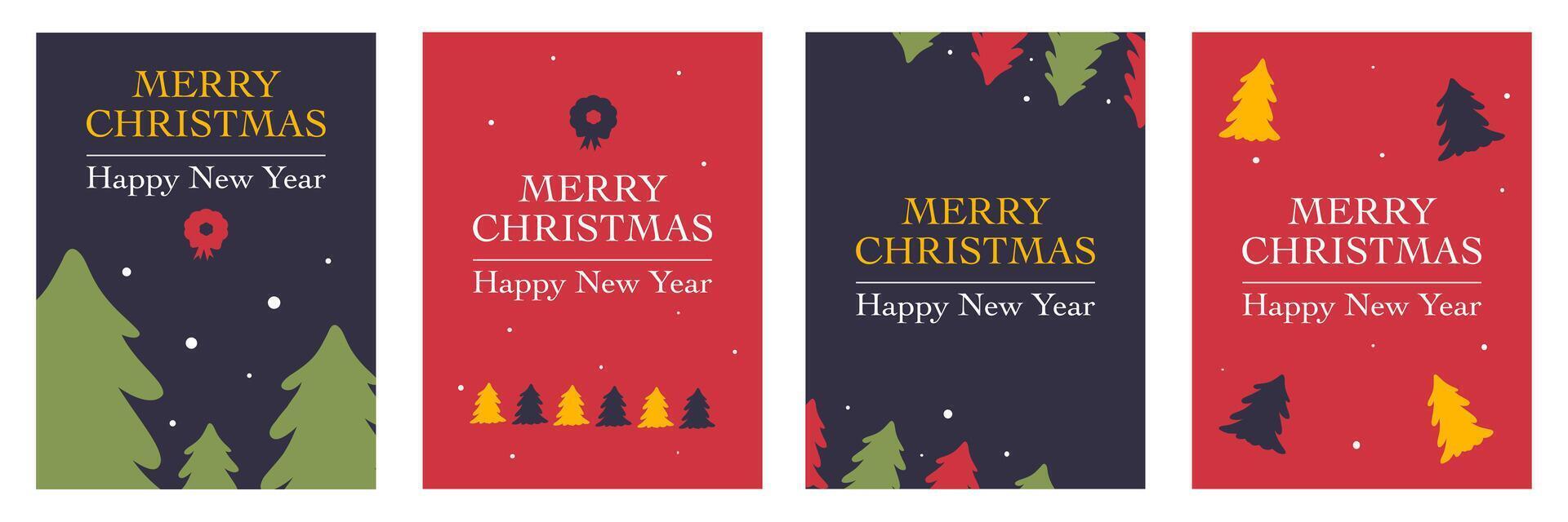 Merry Christmas and happy new year with colorful trees on dark and red color background for greeting card vector