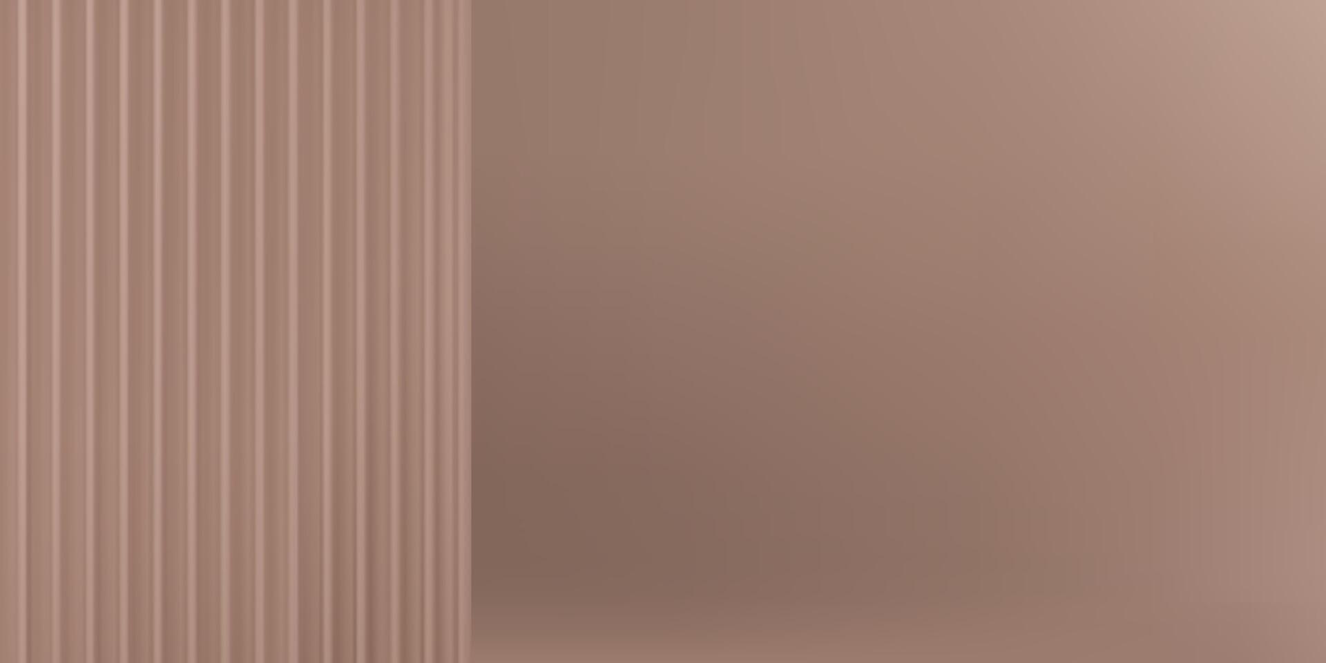 Mocha Mousse background with 3D reeded translucent glass. Elegant gradient backdrop in color of the year 2025 hues. Realistic illustration vector