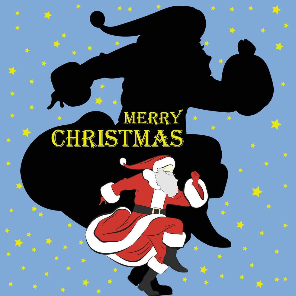 Merry Christmas greeting card with dancing Santa Claus background vector