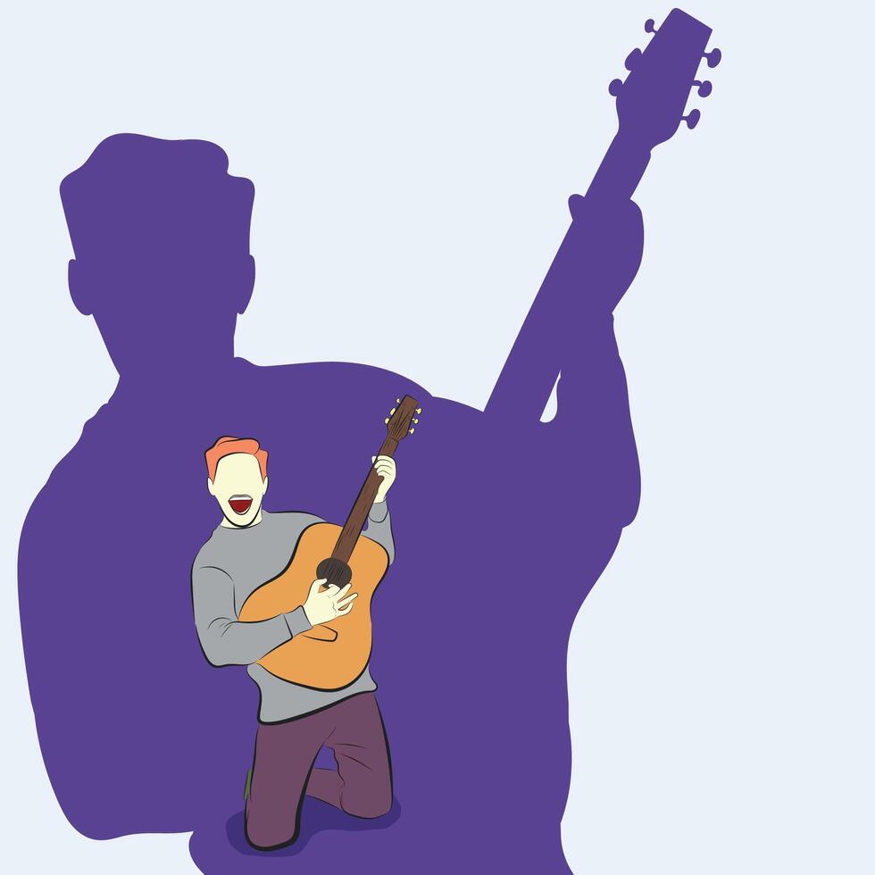 illustration of a man playing guitar on a purple background vector