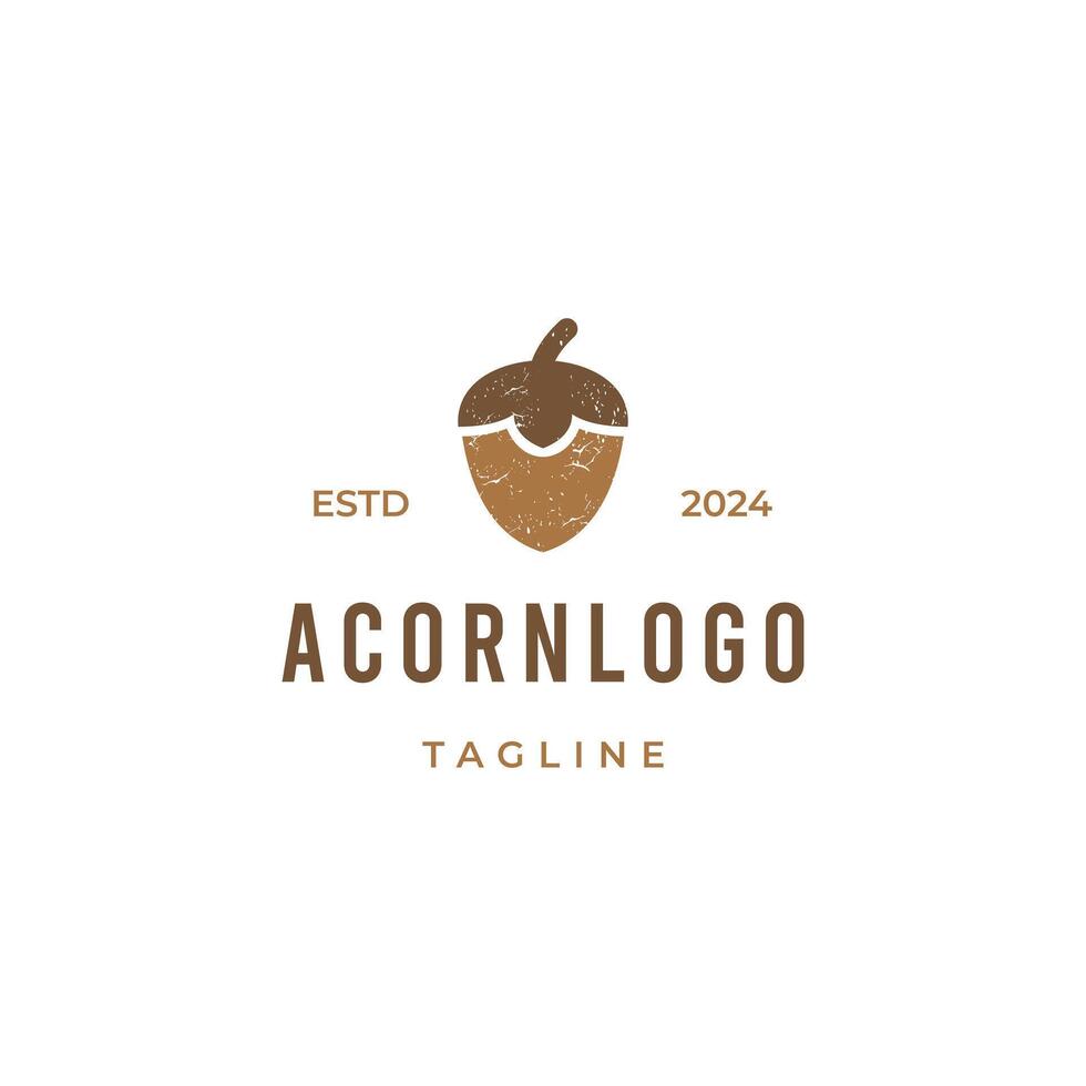 Acorn Logo, Nut Design With Oak Leaves Vintage Retro Hipster, Template Illustration vector