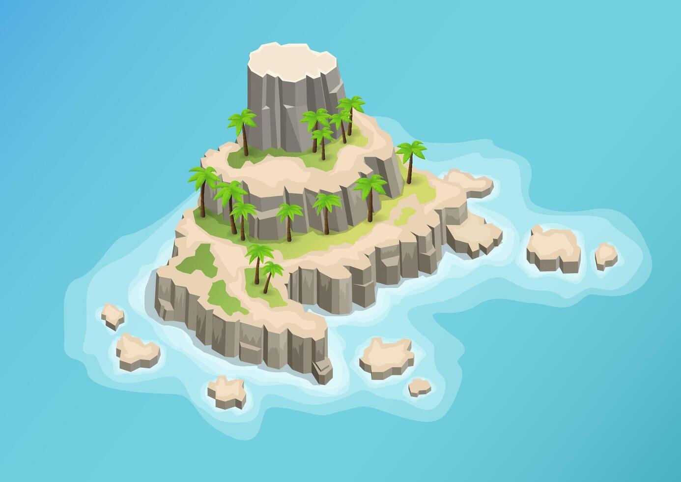 Isometric beautiful natural rocky mountain island vector