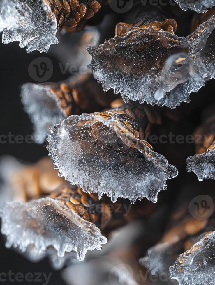 close up of ice crystals on a pine cone photo