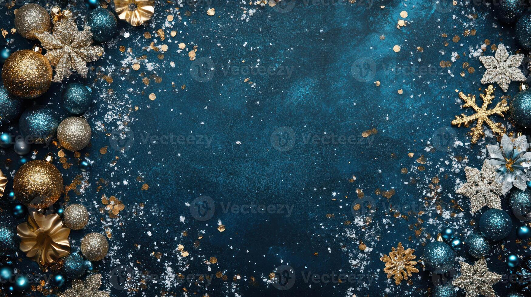Blue and Gold Ornaments with Snowflakes Background photo