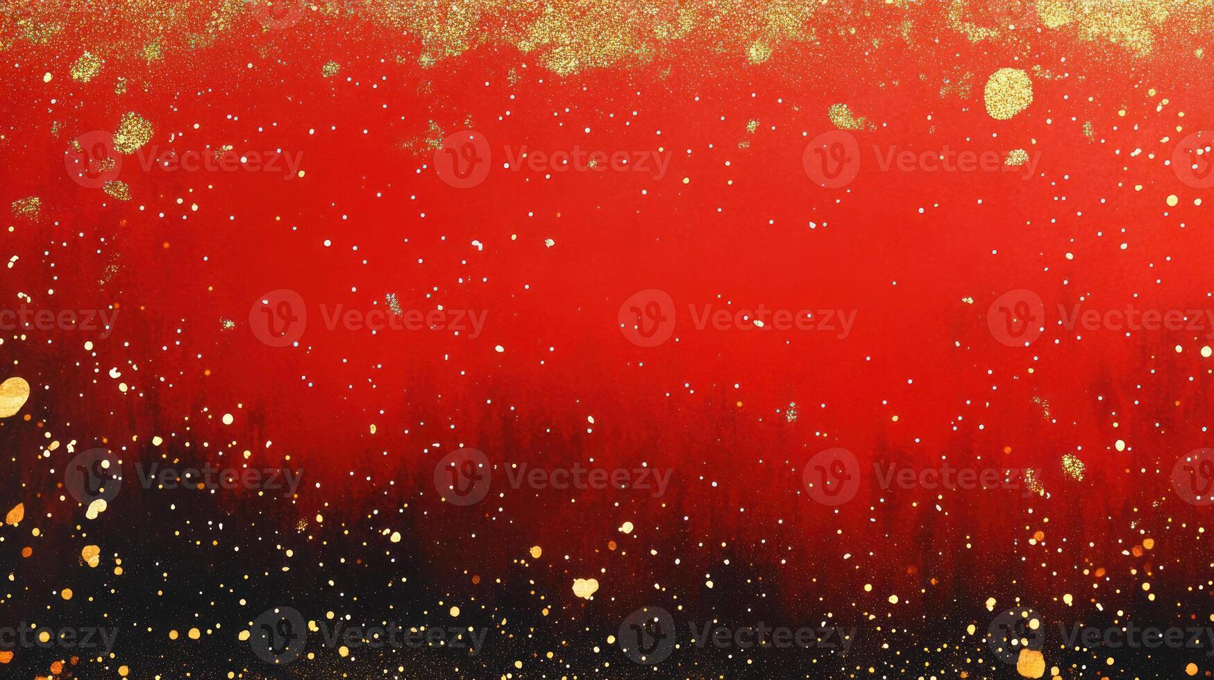 Abstract Red Background with Gold Stars and Scattered Light Snow Creating a Unique Space for Text and Design Elements photo
