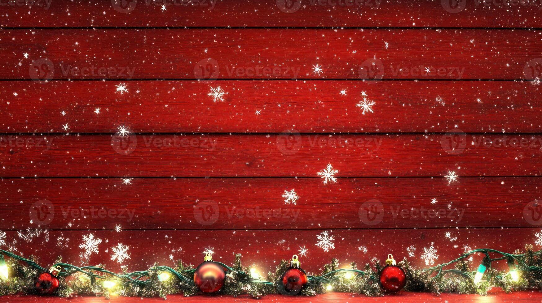 christmas background with red wood background and christmas decorations photo