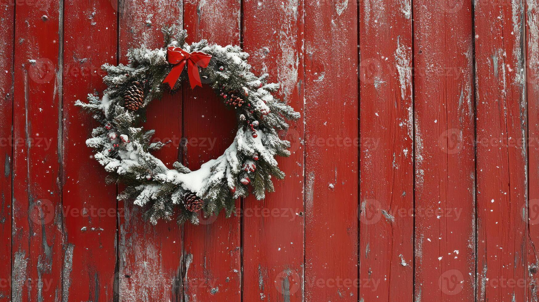 Christmas, Thankgiving, border Frame a wreath on a red wooden wall photo