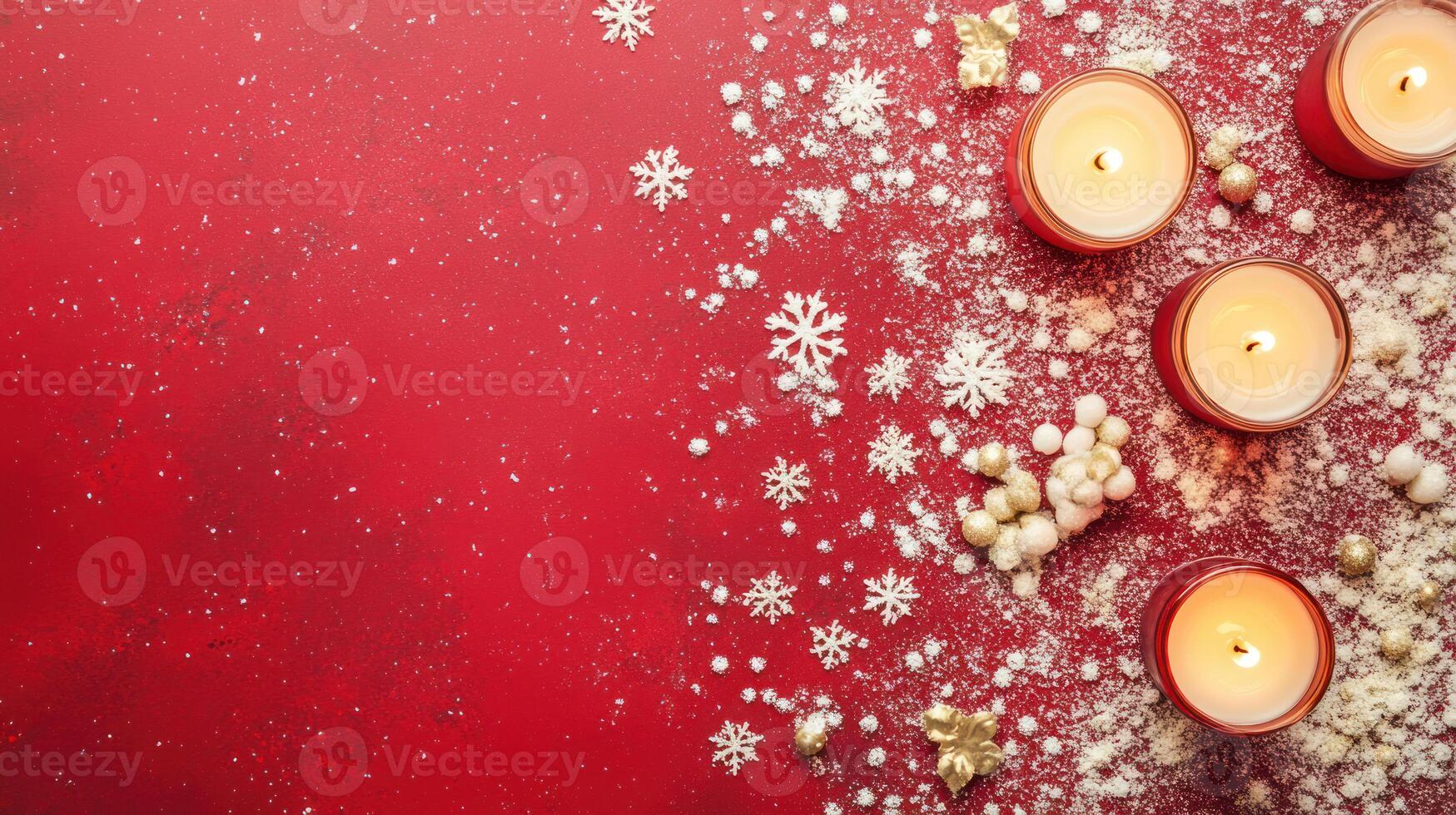 Christmas, Thankgiving, border Frame candles on red background with snowflakes photo