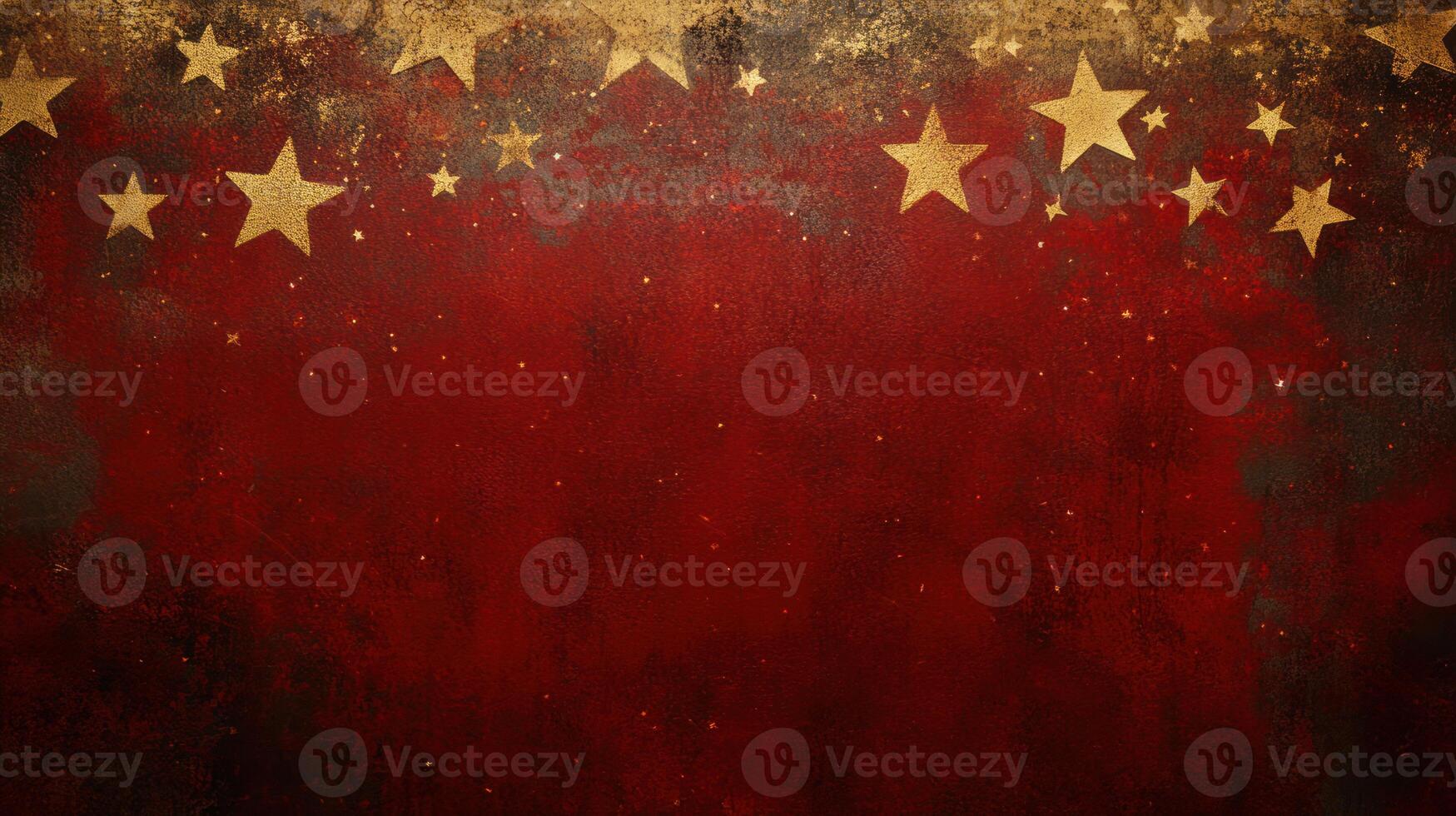 Red background, gold stars, text overlay, space theme. photo