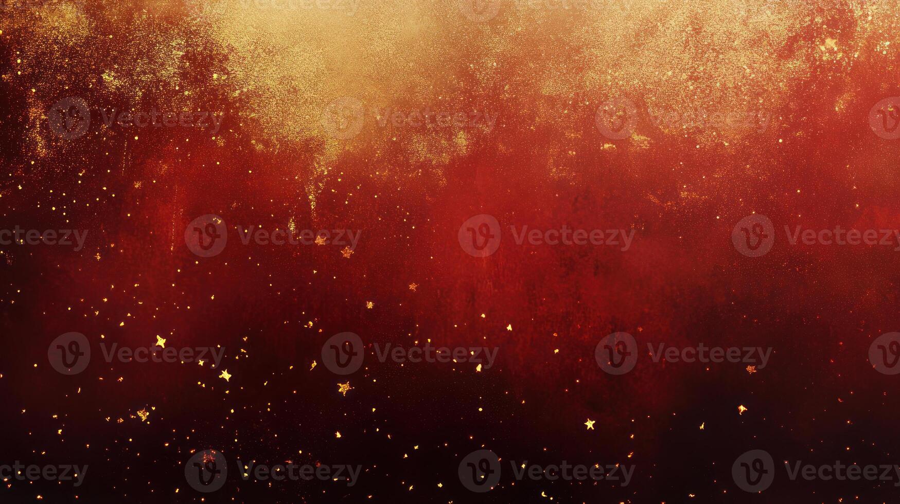 Red space background, gold stars, text overlay. photo
