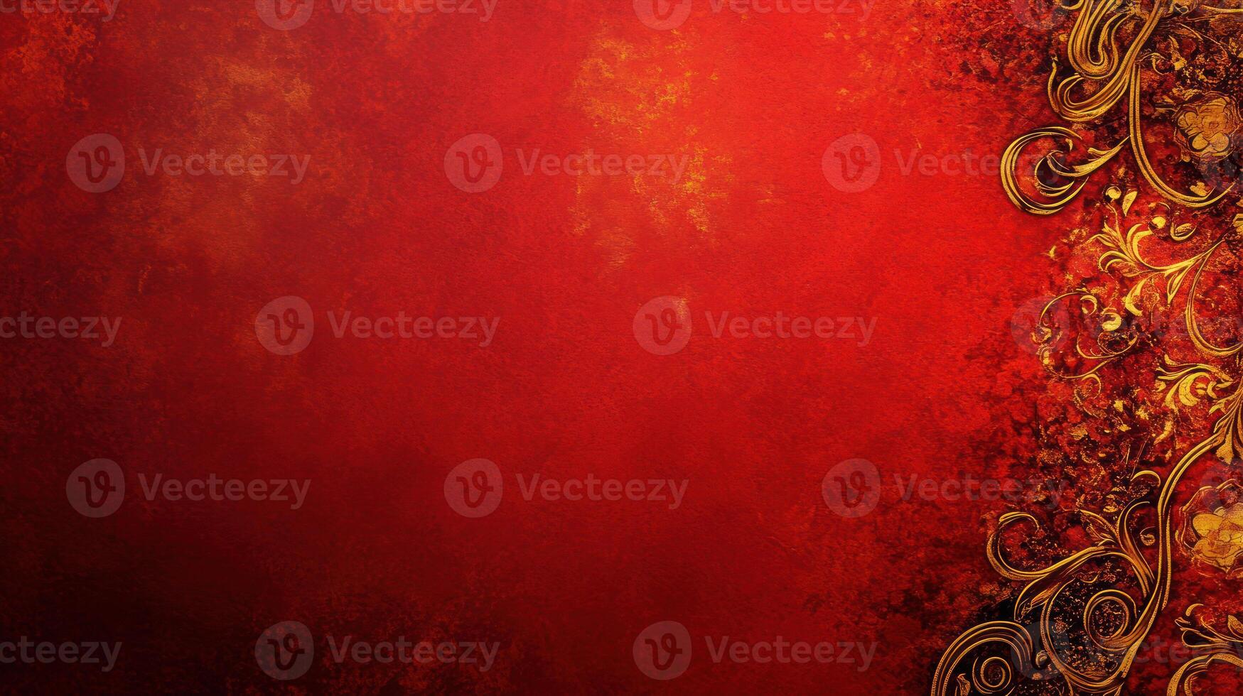 Red background, gold ornaments, festive, elegant design. photo