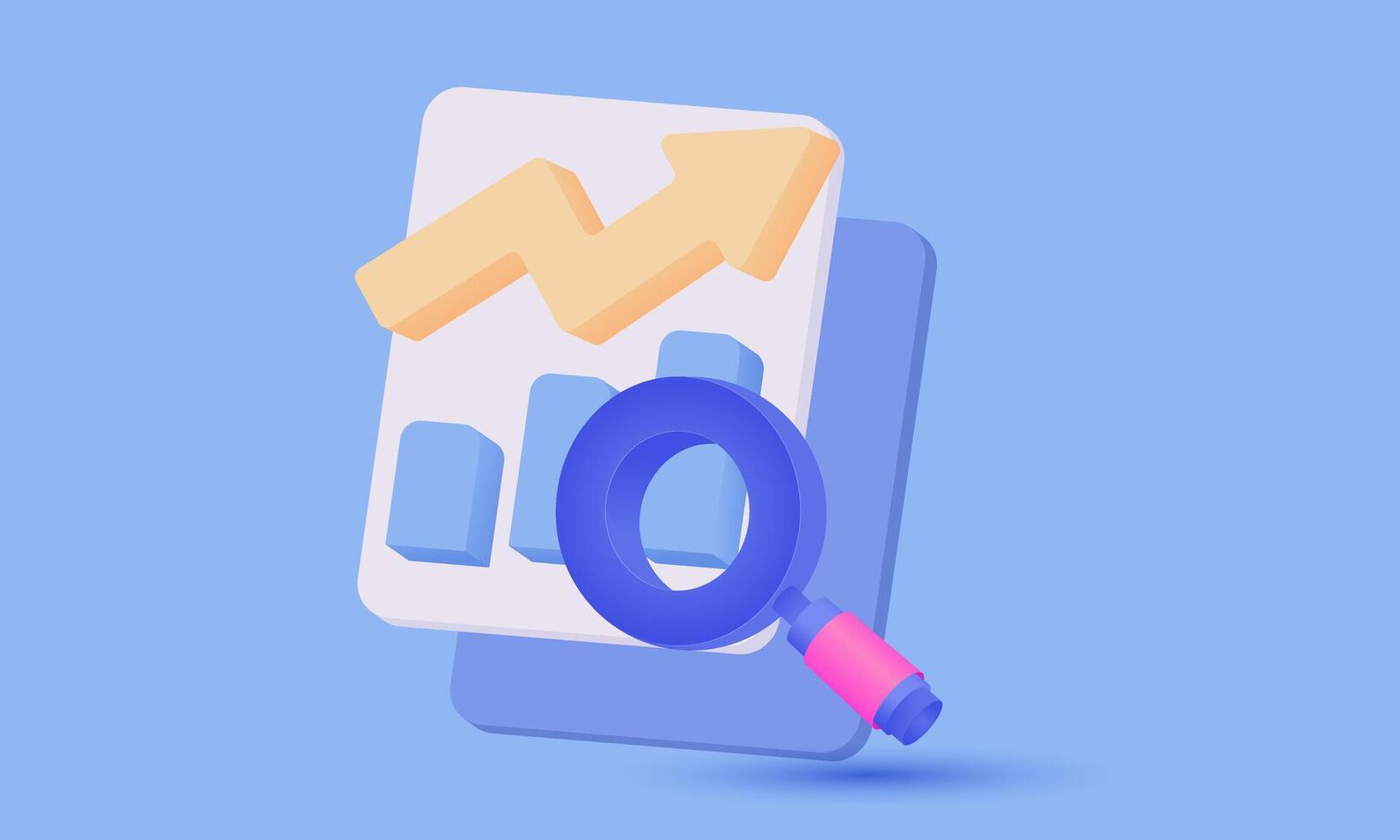 3d icon graph search notice finance on background vector
