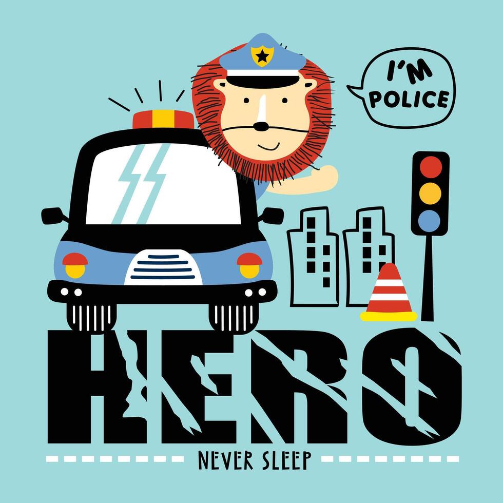 Lion Police Hero Cartoon Illustration for Kids vector