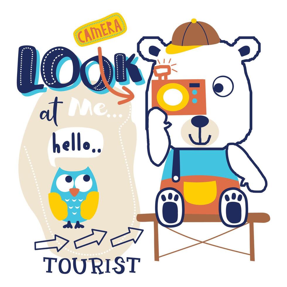 Tourist Bear with Camera Cartoon Illustration for Kids vector