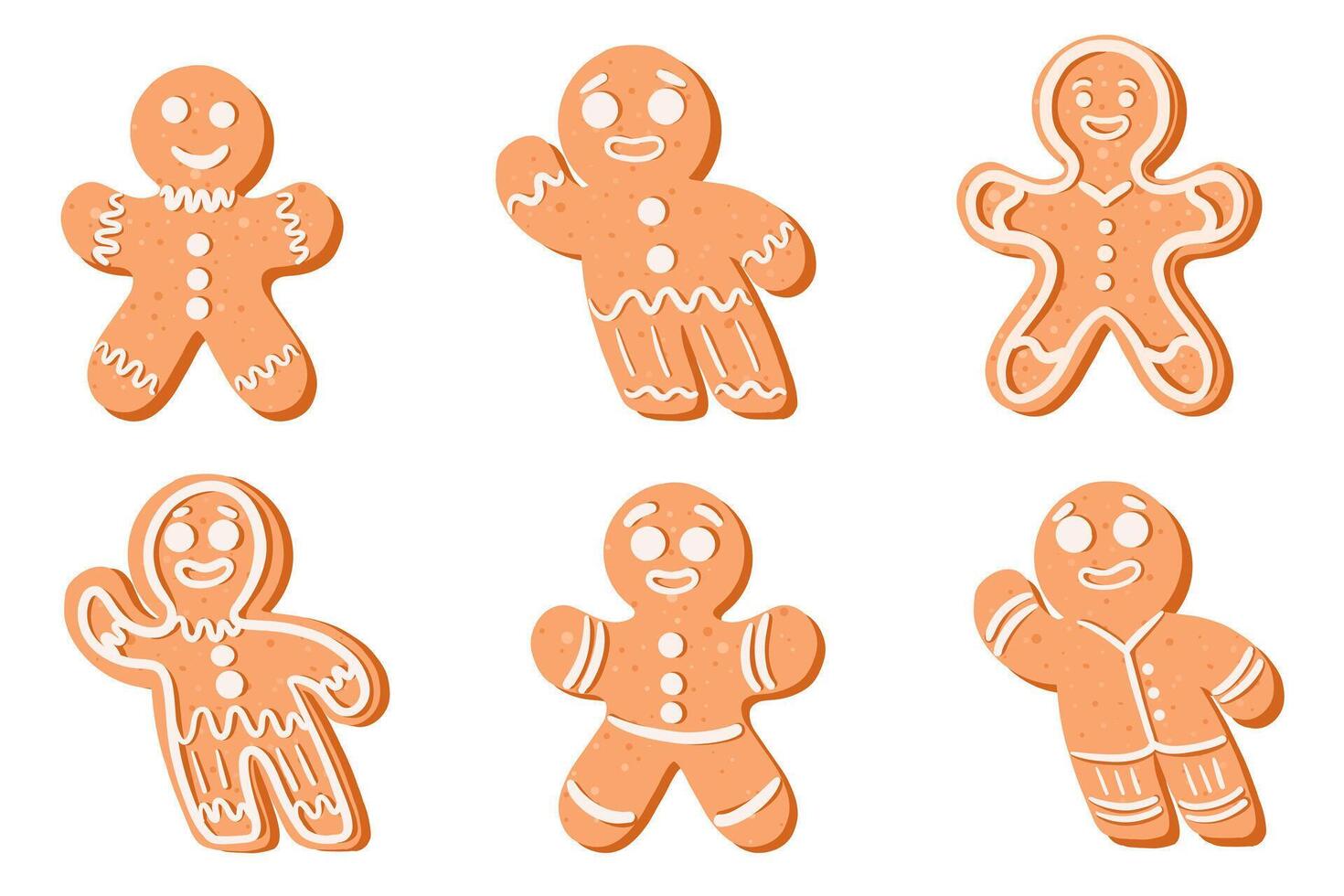 Gingerbread man cookies. Christmas aesthetic. Holiday bread with ginger shaped like man. flat illustration isolated on background. Hand drawn clipart for stickers, cards, print. vector