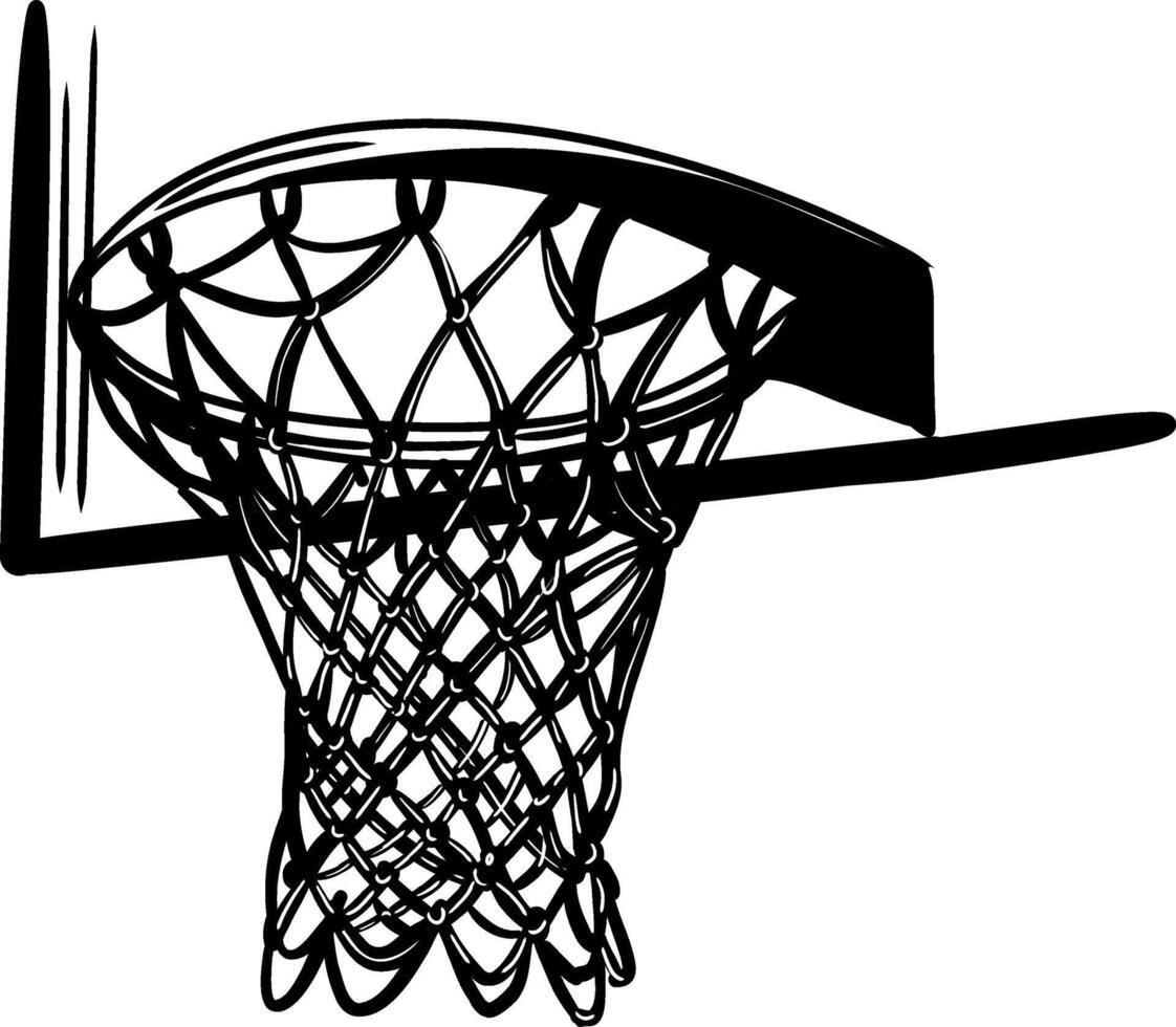 Hand drawn basket for basketball sport game in sketch style. Basketball illustration for poster, ticket, ad, banner. Black and white drawing isolated on transparent background vector