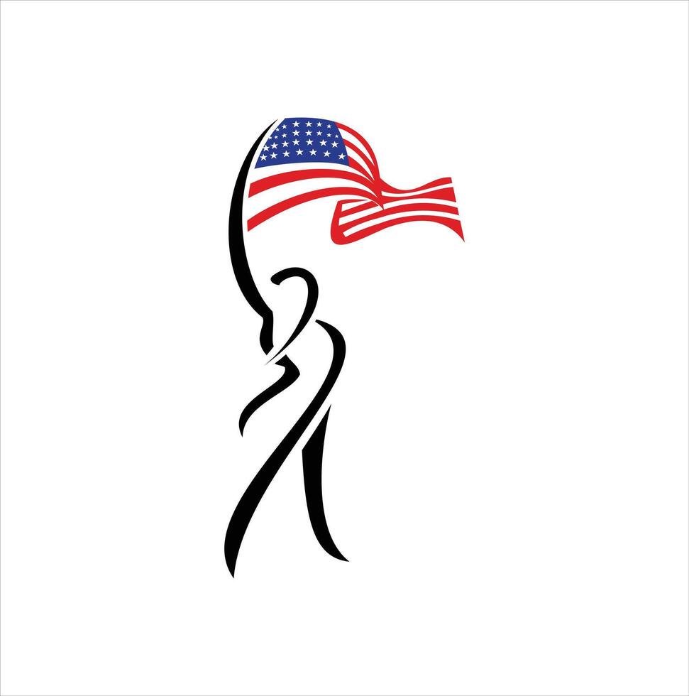 Man holding an american flag Logo Design vector