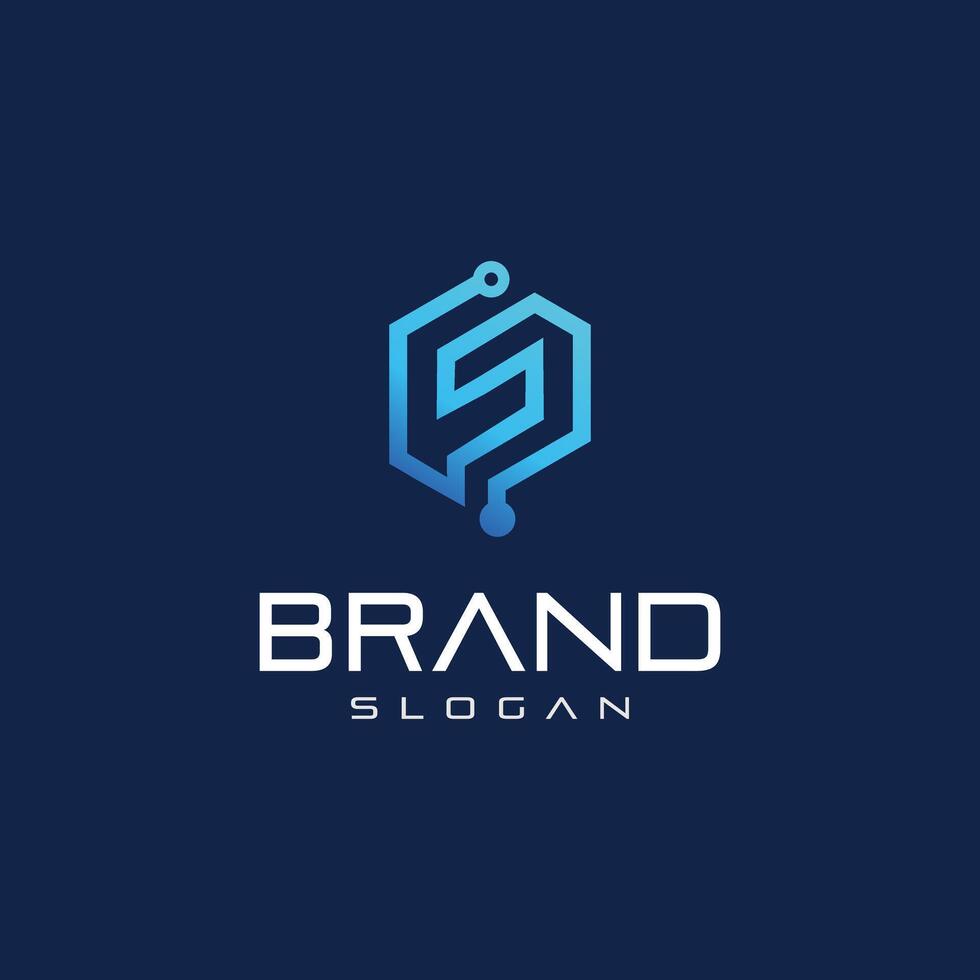 hexagon letter f connect logo design digital vector