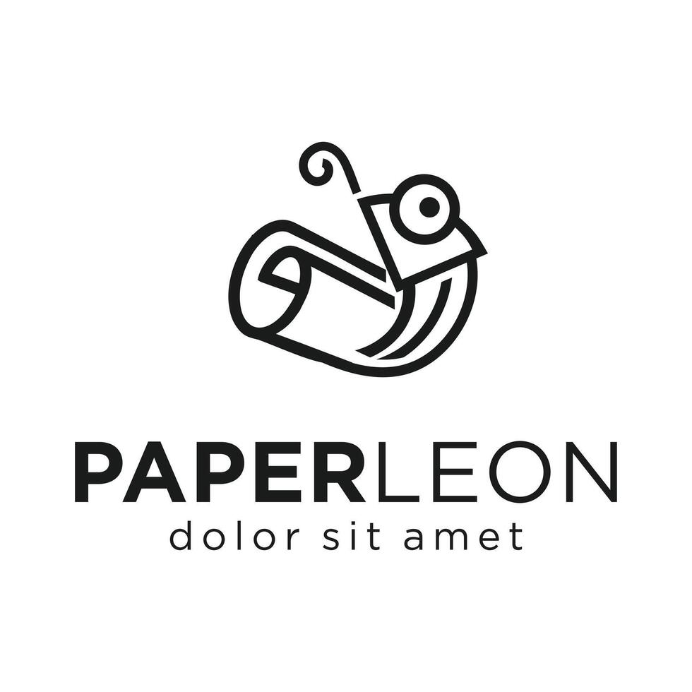 Roll Paper with chameleon logo design vector