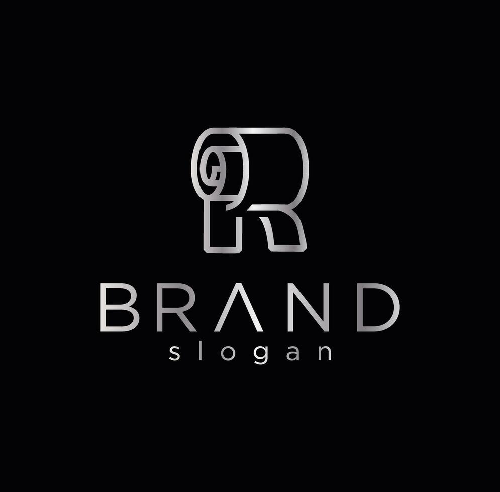 paper roll letter r logo design line art vector