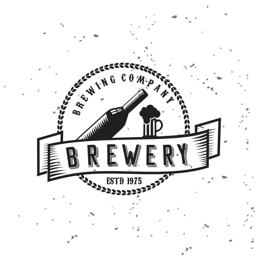 Brewery logo design with a bottle of beer and a glass vector