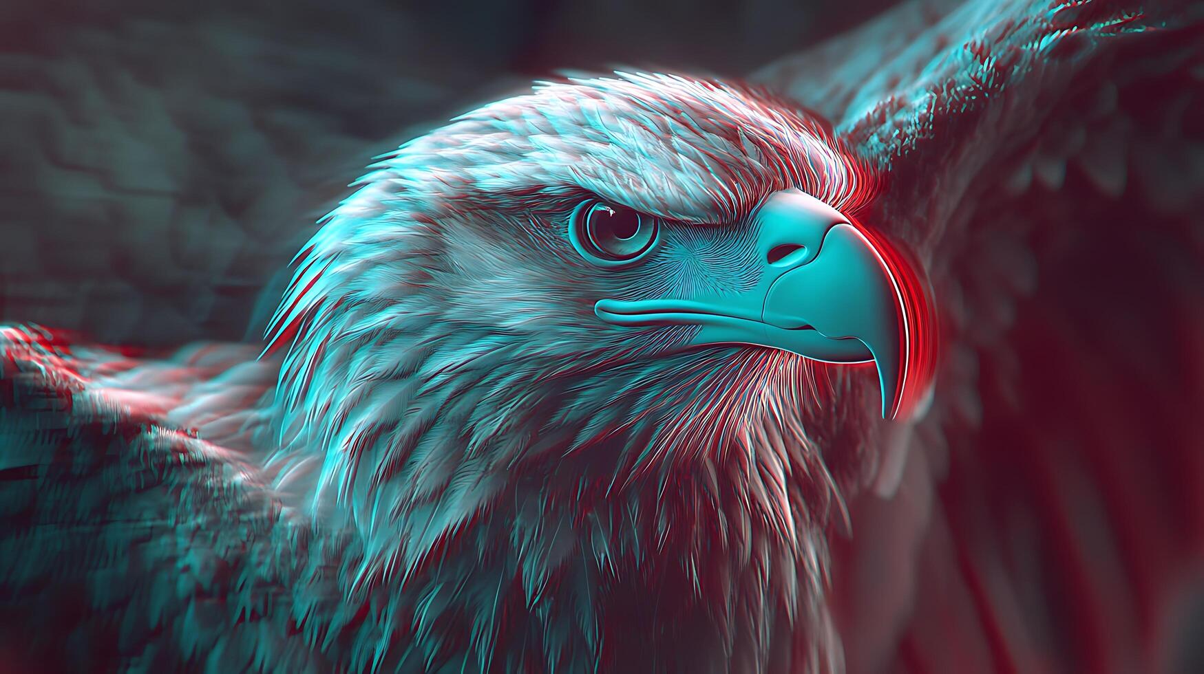 An eagle with red and blue colors photo