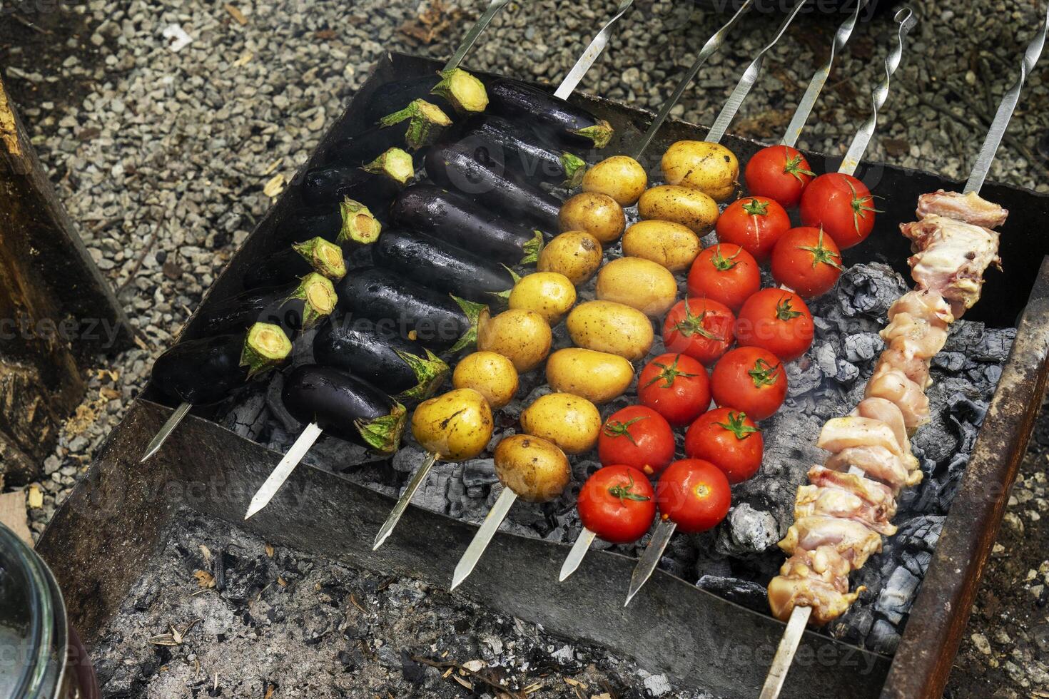 delicious grilled vegetables ,mushrooms, tomato, zucchini, potato photo
