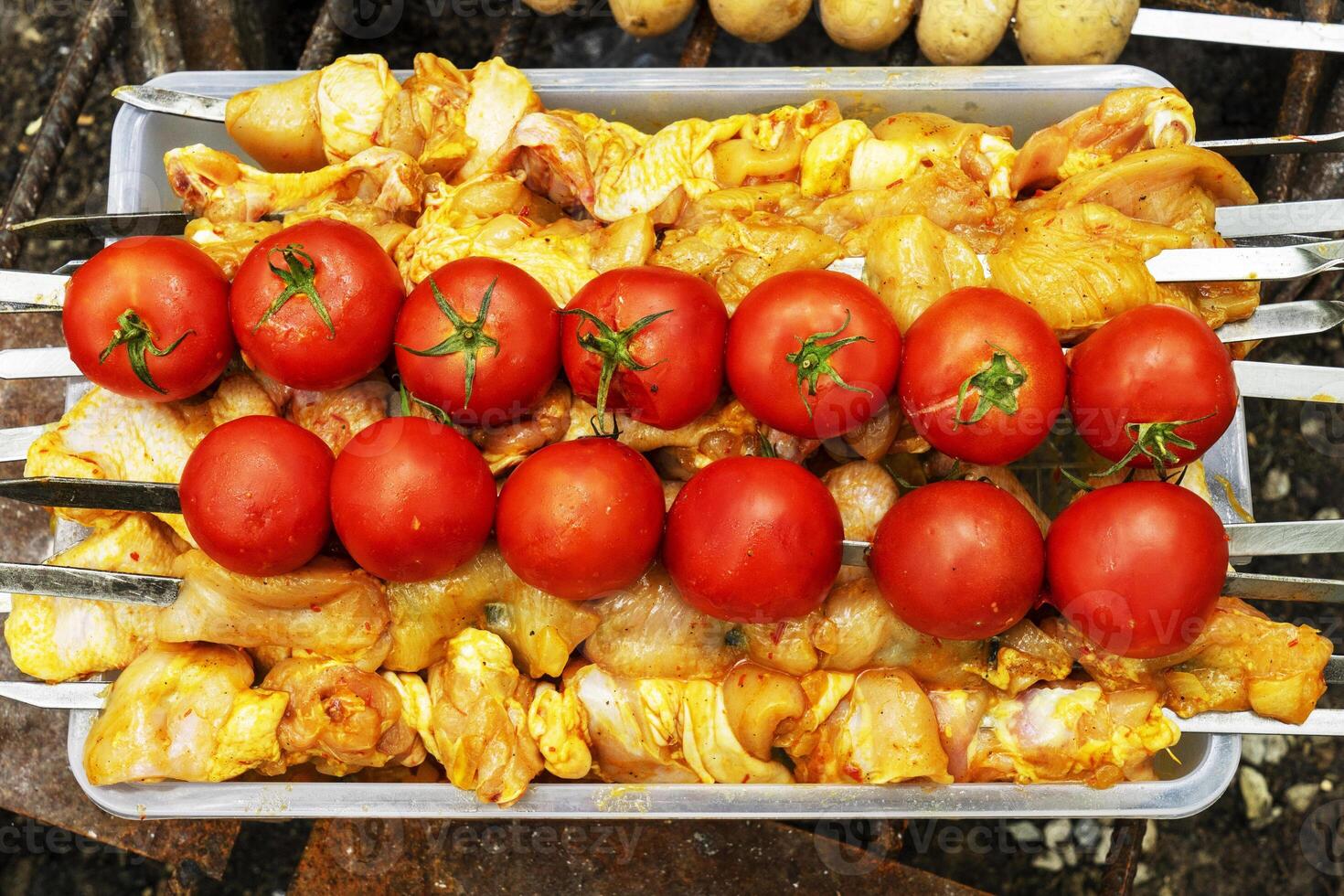 delicious grilled vegetables ,mushrooms, tomato, zucchini, potato photo