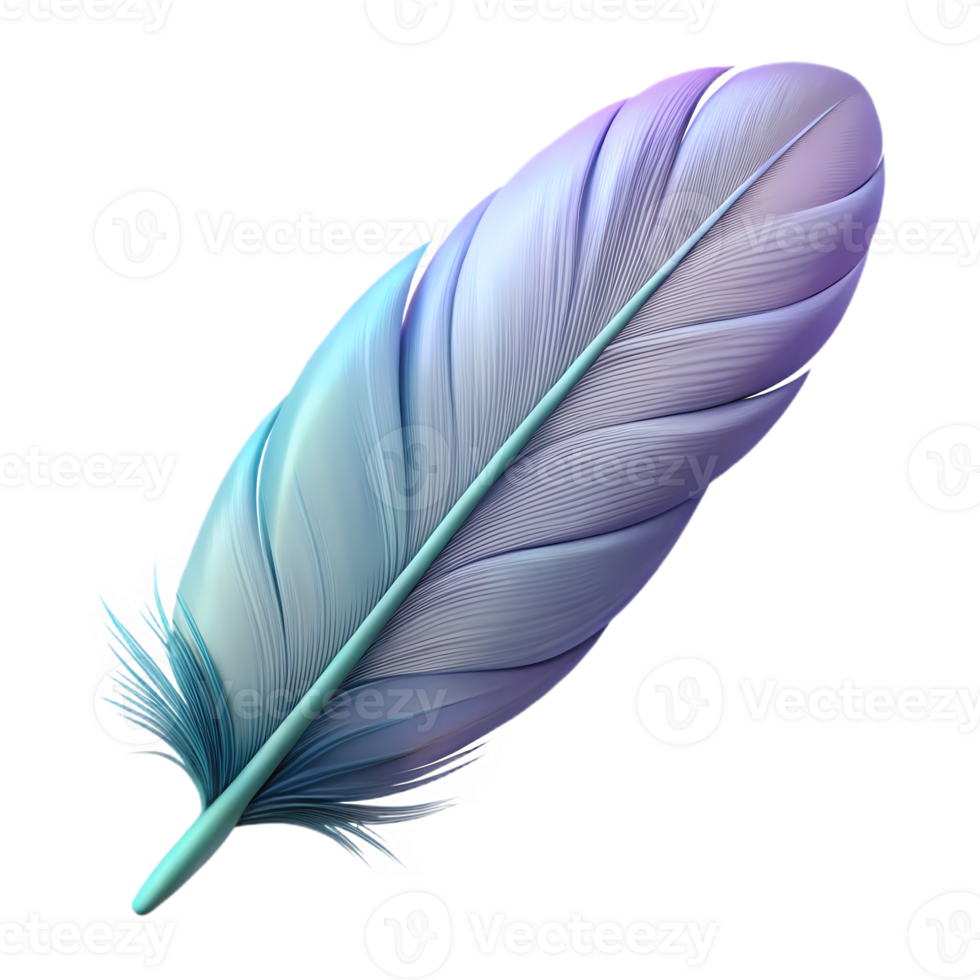 Elegant Blue and Purple Feather with Gradient Shading for Nature-Inspired Decorative Art png