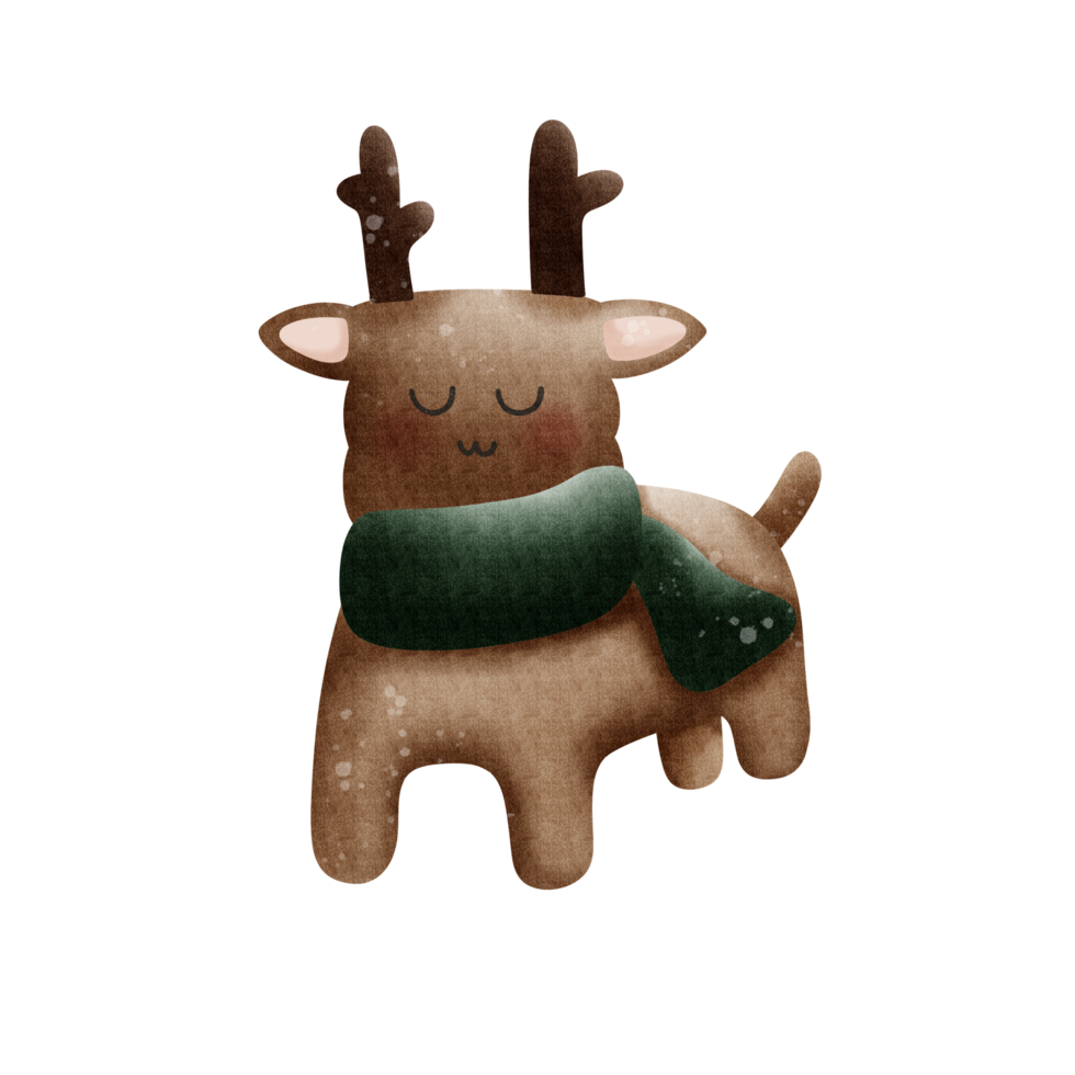 a cartoon reindeer wearing a scarf on a transparent background png