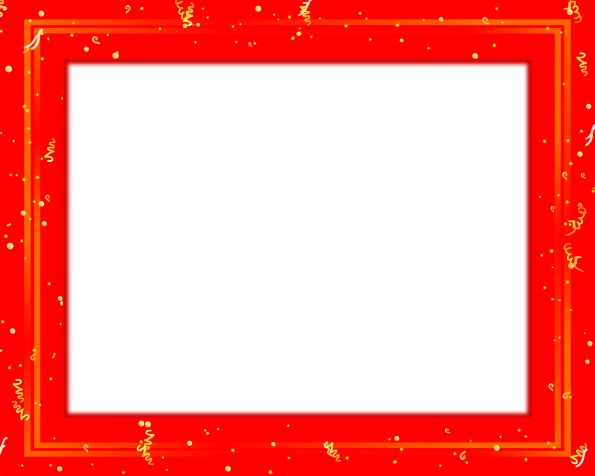 Celebration frame template, red border transparent background card with confetti png