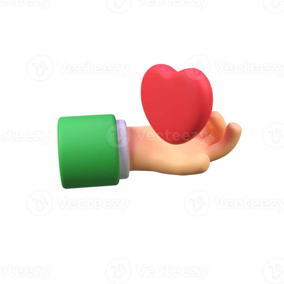 Hand with love isolated 3d render icon illustration png