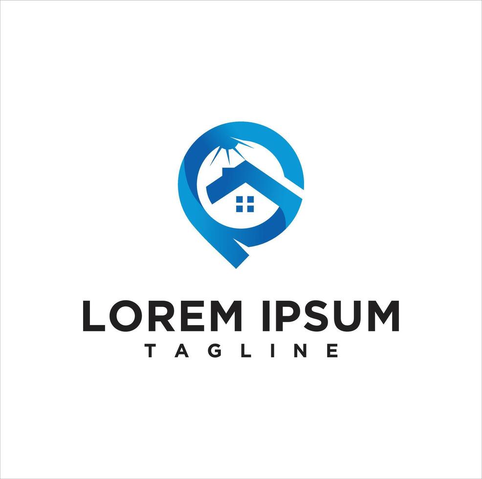 A house logo with a blue house and a circle vector